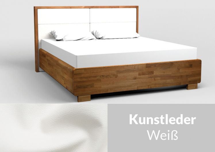 Einzelstück: premium Wasserbett in edlem Echtholz eiche geölt Kunstleder weiß